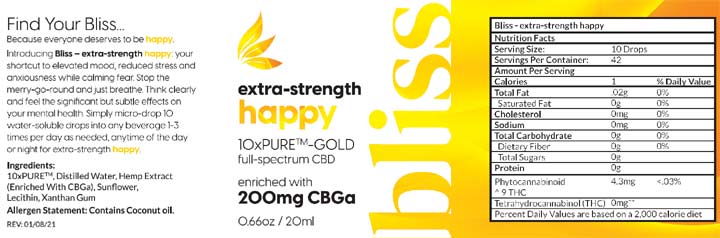 CTFO Bliss Extra-Strength Happy Enriched with CBGa Label