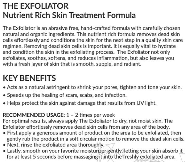 CTFO The Exfoliator Skin Care Product Label