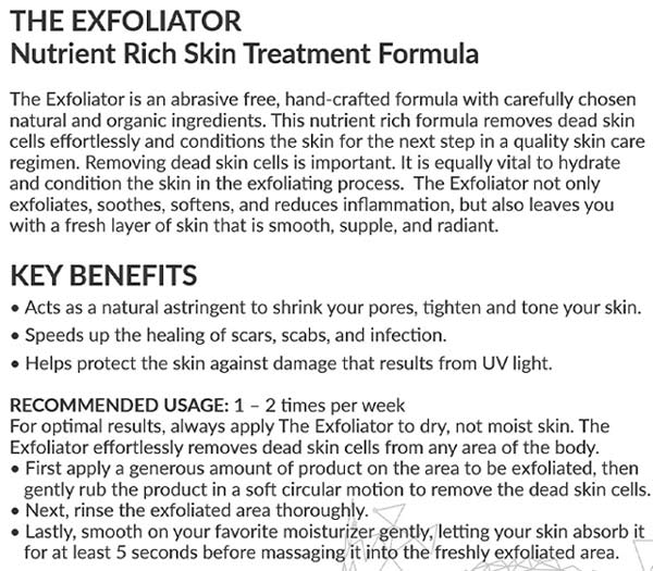 CTFO The Exfoliator Skin Care Product Label