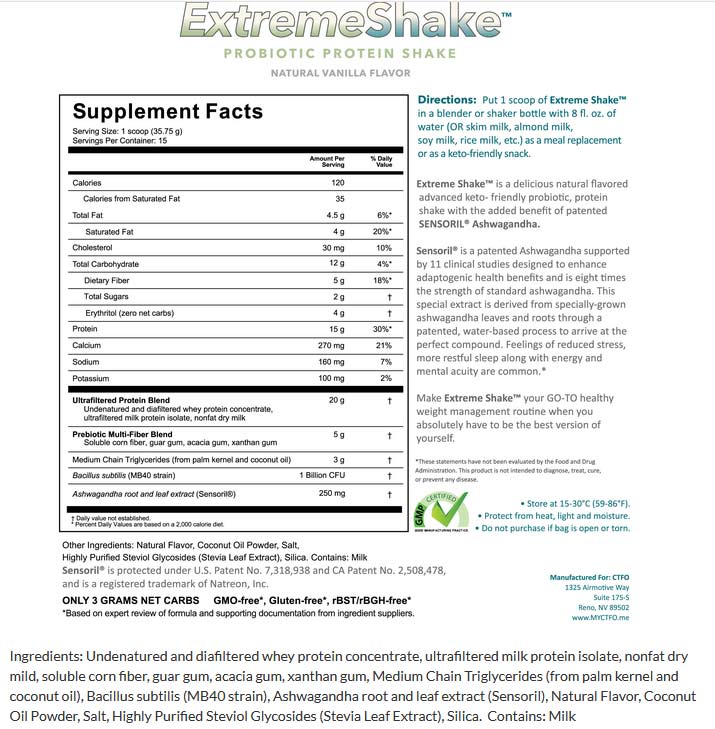 Extreme Shake Probiotic Protein Shake Ingredients