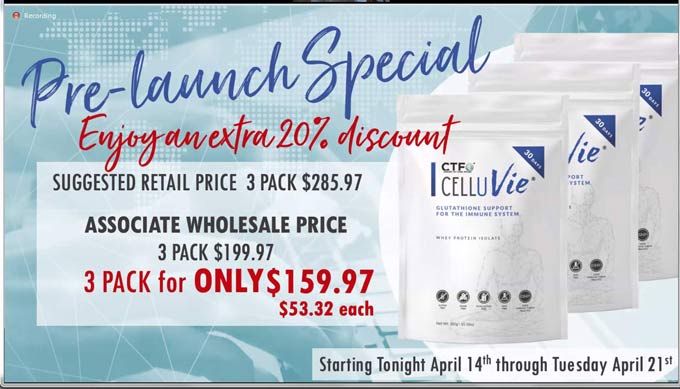 CTFO CelluVie Glutathione Precursor Antioxidant Product